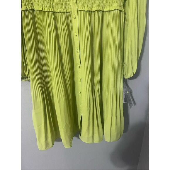 Nanette Lepore Women’s Size 14 Long Sleeve Pleated Button Up Dress Green - Picture 7 of 16